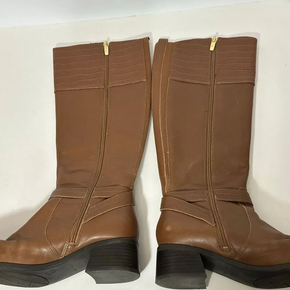 Marc Fisher Knee High Croc-Print Brown Boot | Women Size 6 ½ W